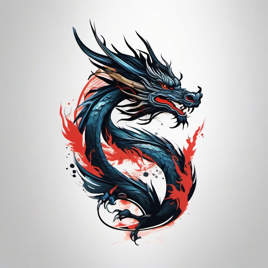 Brushstroke Dragon Tattoo - Dragon design created with beautiful brushstroke techniques.  simple color tattoo,minimalist,white background