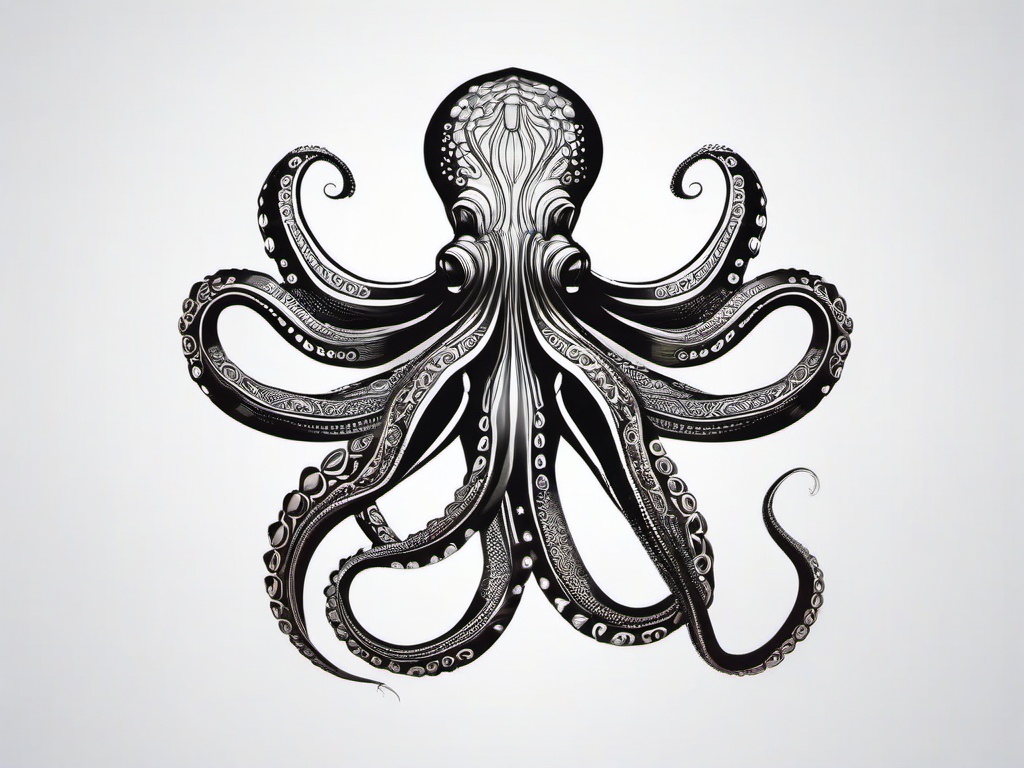 Tattoo of an Octopus - Showcase the beauty and complexity of the octopus with a detailed and artistic tattoo.  simple vector color tattoo,minimal,white background