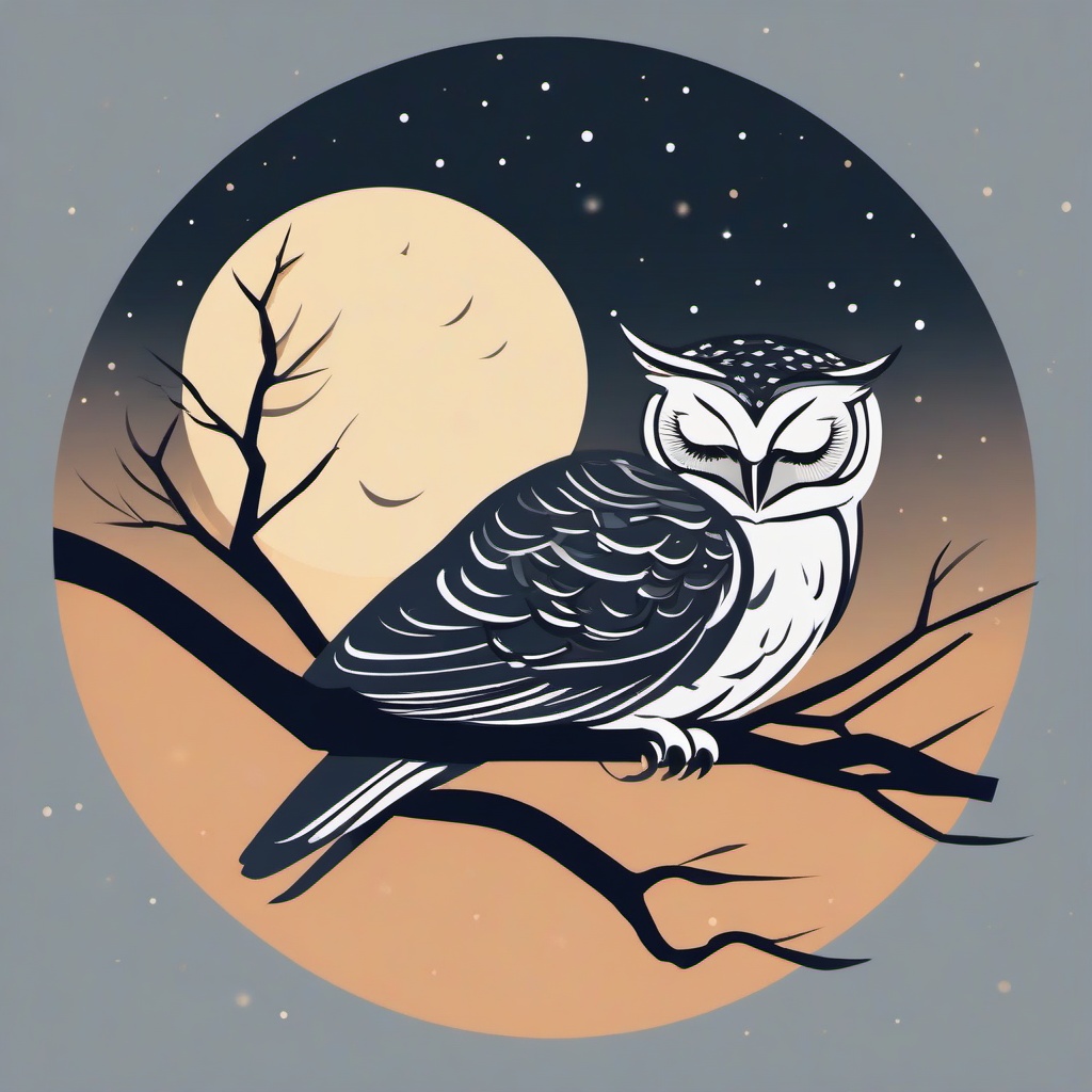 Sleep clipart - sleepy owl with closed eyes on a branch  color,minimalist,vector clipart