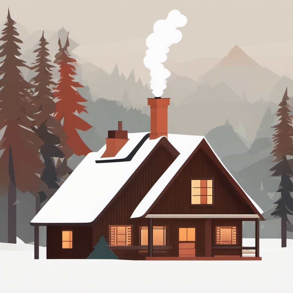 January clipart - cozy cabin with smoke rising from the chimney in January  color,minimalist,vector clipart