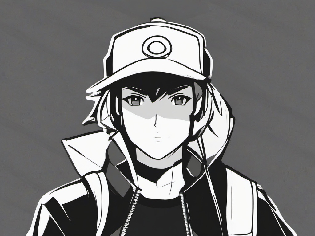 drawing of a Pokémon trainer  minimal rough sketch scribbles,doodles,black and white