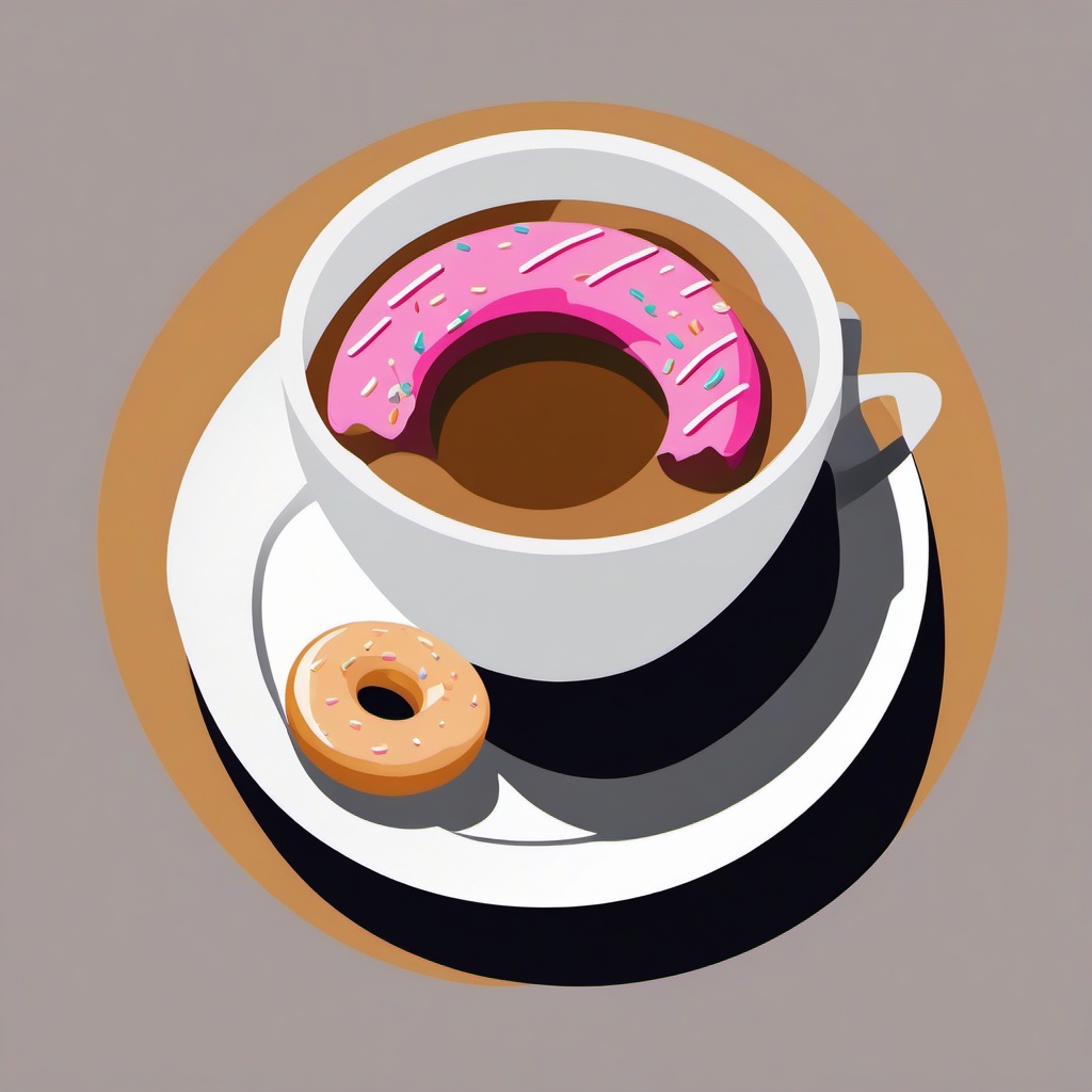 Coffee Cup clipart - coffee cup with a donut on a plate  color,minimalist,vector clipart