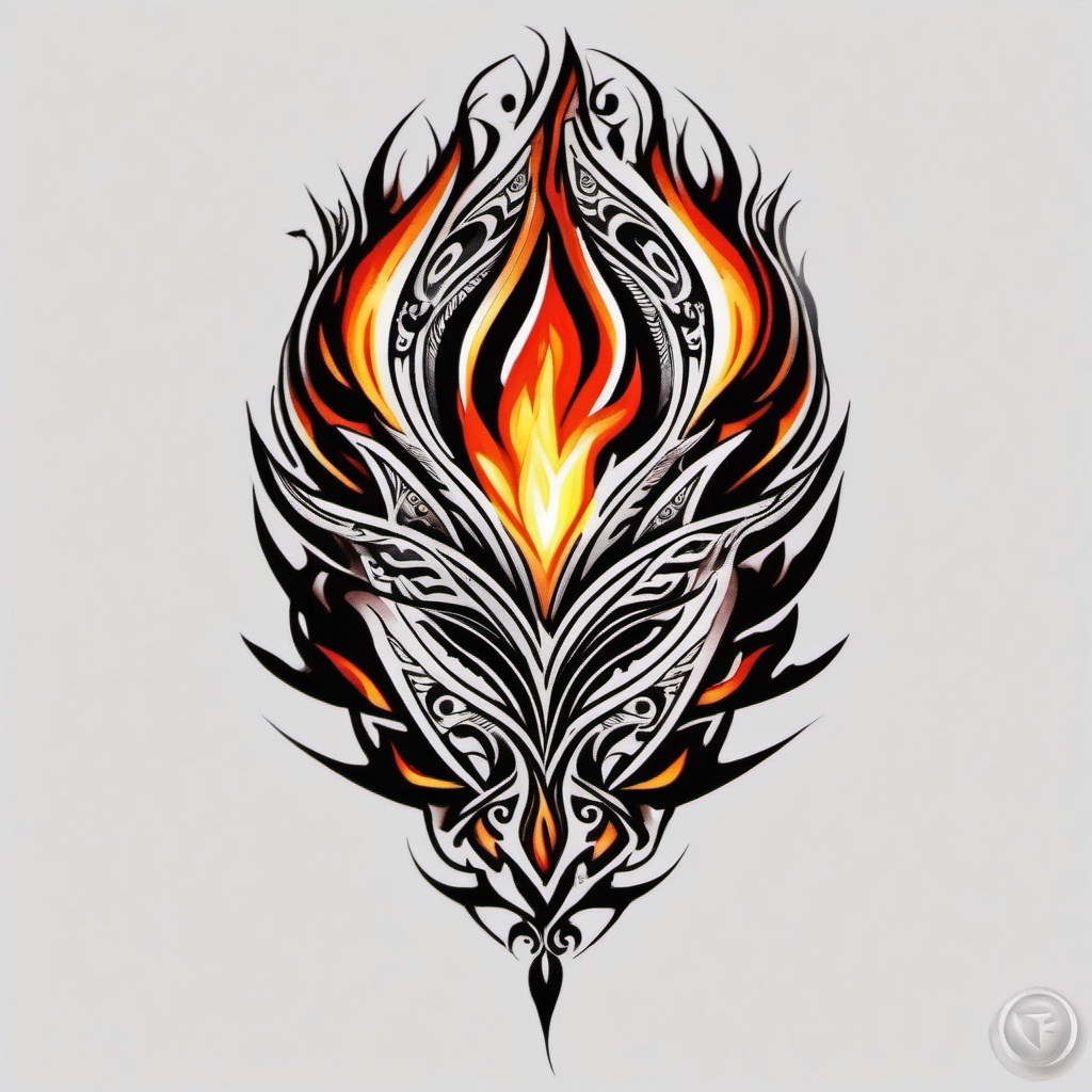 tribal tattoo fire  simple color tattoo,white background