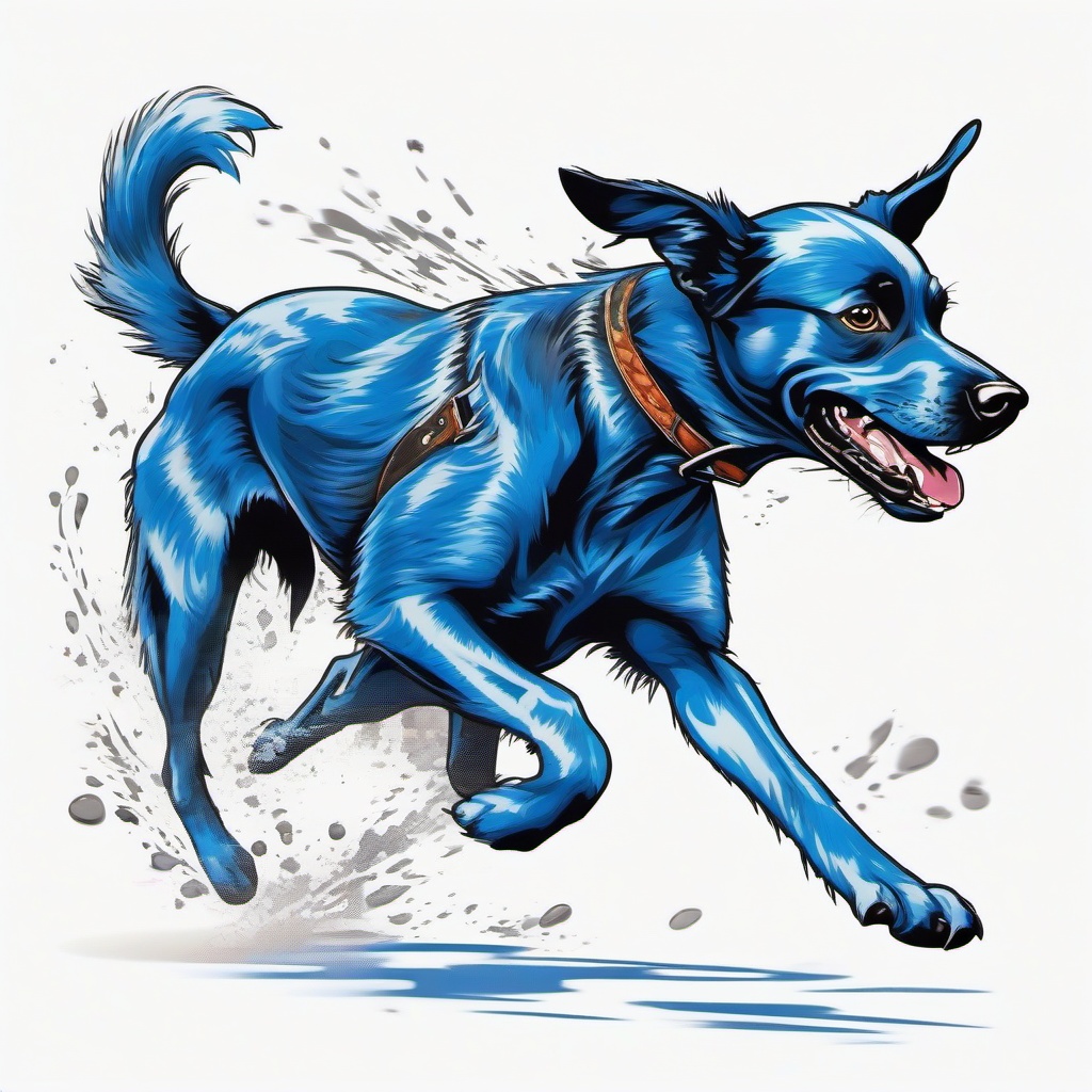 blue dog running  ,tattoo design, white background