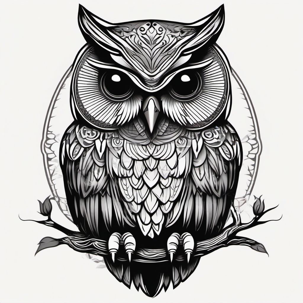 Cover Up Owl Tattoo - Conceal and transform with an owl-themed cover-up tattoo design.  simple color tattoo,vector style,white background