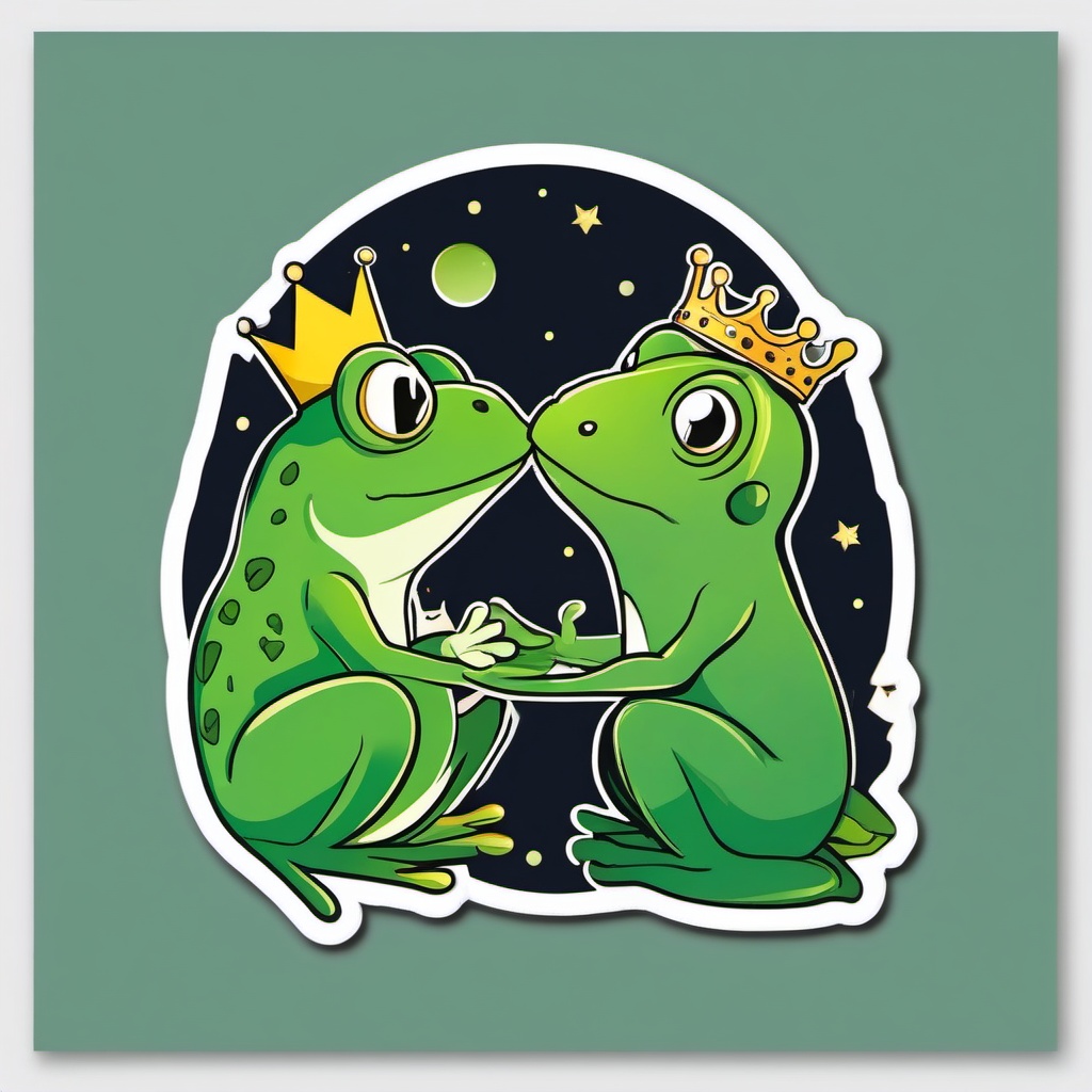 Frog Prince Kissing Sticker - The frog prince sharing a magical kiss. ,vector color sticker art,minimal