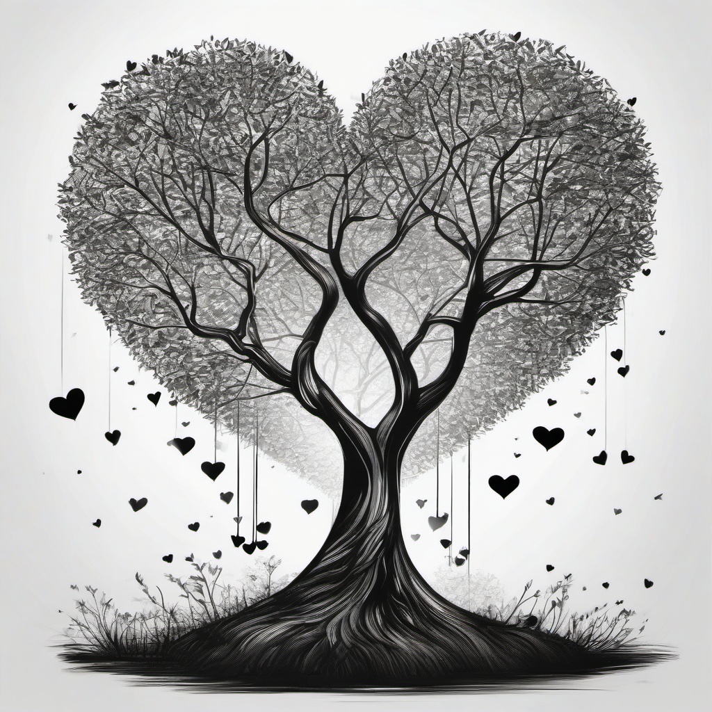 drawing of a love tree  minimal rough sketch scribbles,doodles,black and white