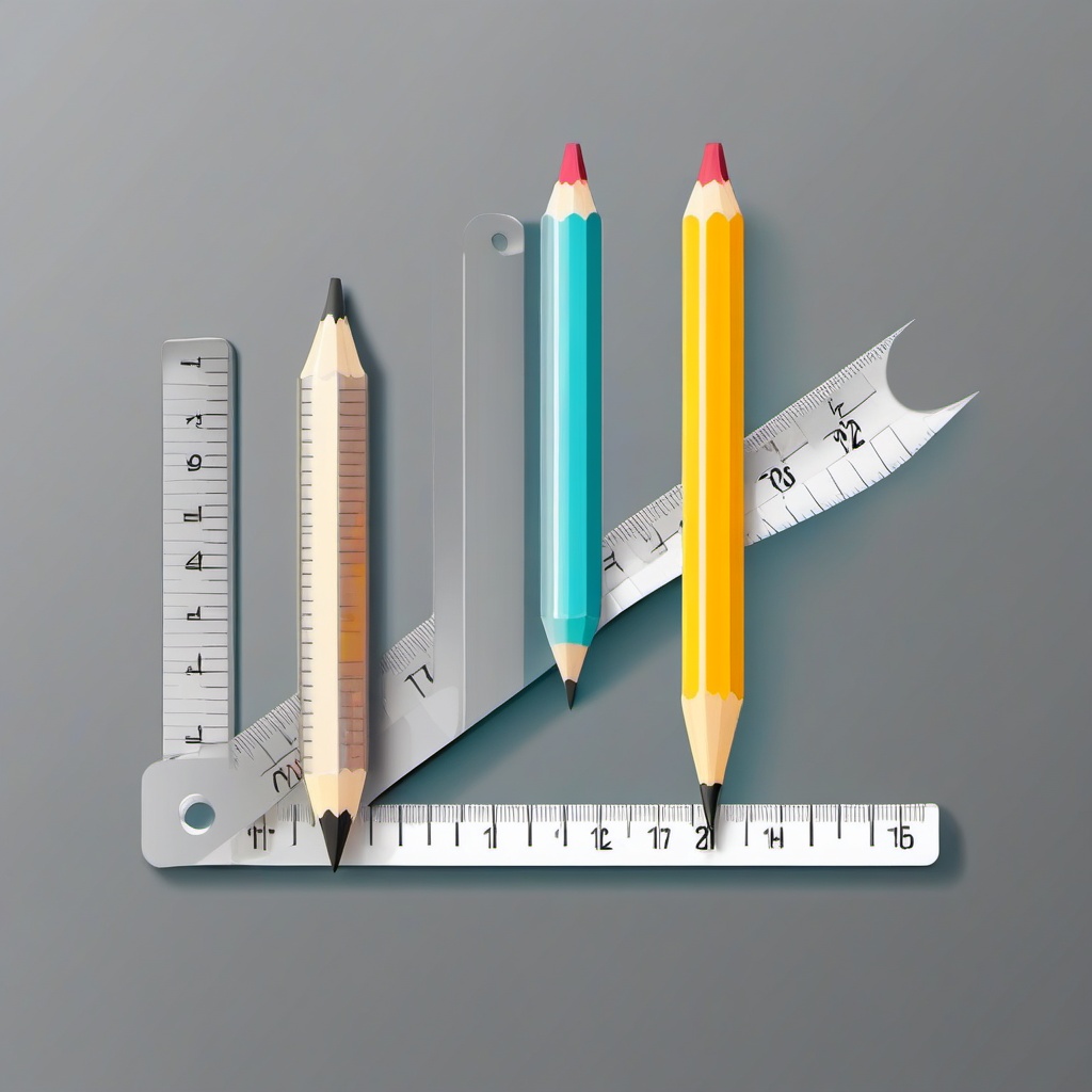 Pencil and Ruler Sticker - Pencil aligned with a measuring ruler, ,vector color sticker art,minimal