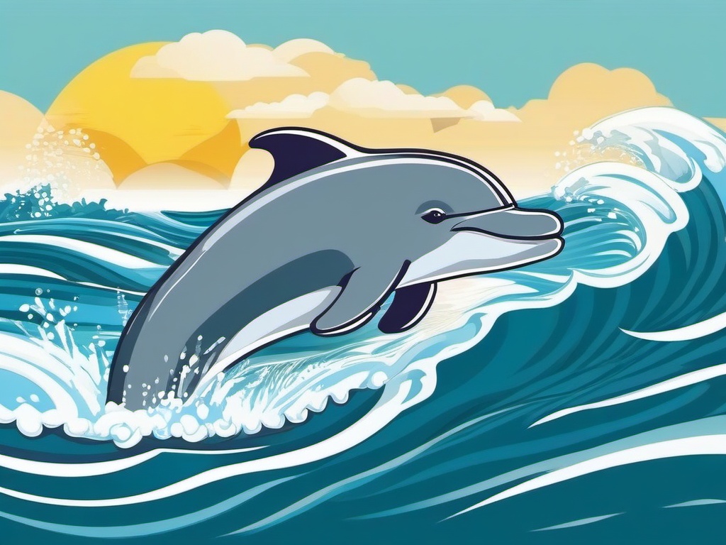 Dolphin Cartoon - Cartoon of dolphin jumping over waves  