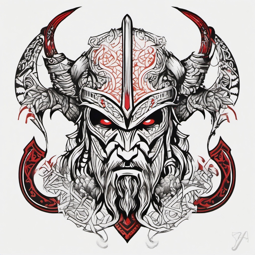 Norse Tattoos God of War - Tattoos inspired by Norse mythology from 'God of War.'  simple color tattoo design,white background