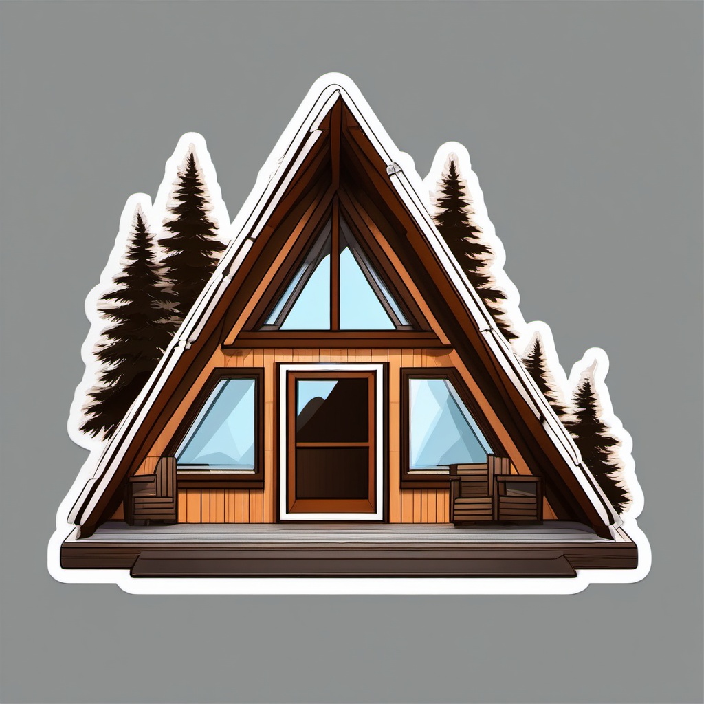 A-Frame Cabin Sticker - Celebrate the simplicity and architectural beauty of an A-frame cabin with this cozy sticker, , sticker vector art, minimalist design