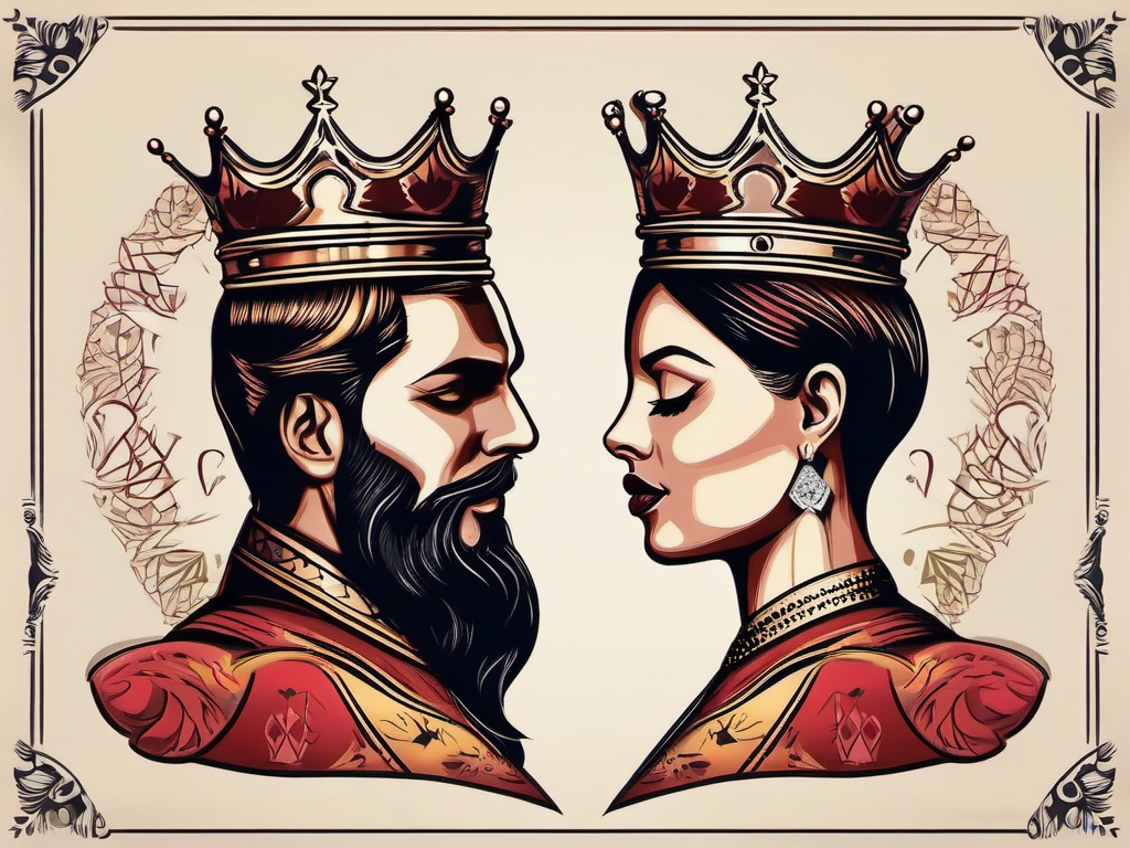 Crown Tattoo King and Queen - Declare your love with a crowned king and queen tattoo.  minimalist color tattoo, vector