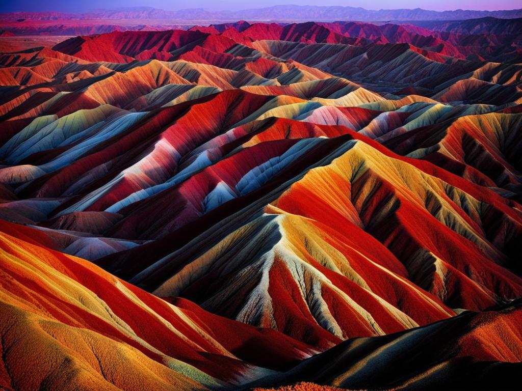 zhangye danxia national geological park - capture the mesmerizing night view of zhangye danxia's rainbow-colored mountains, where the natural beauty is accentuated by moonlight. 