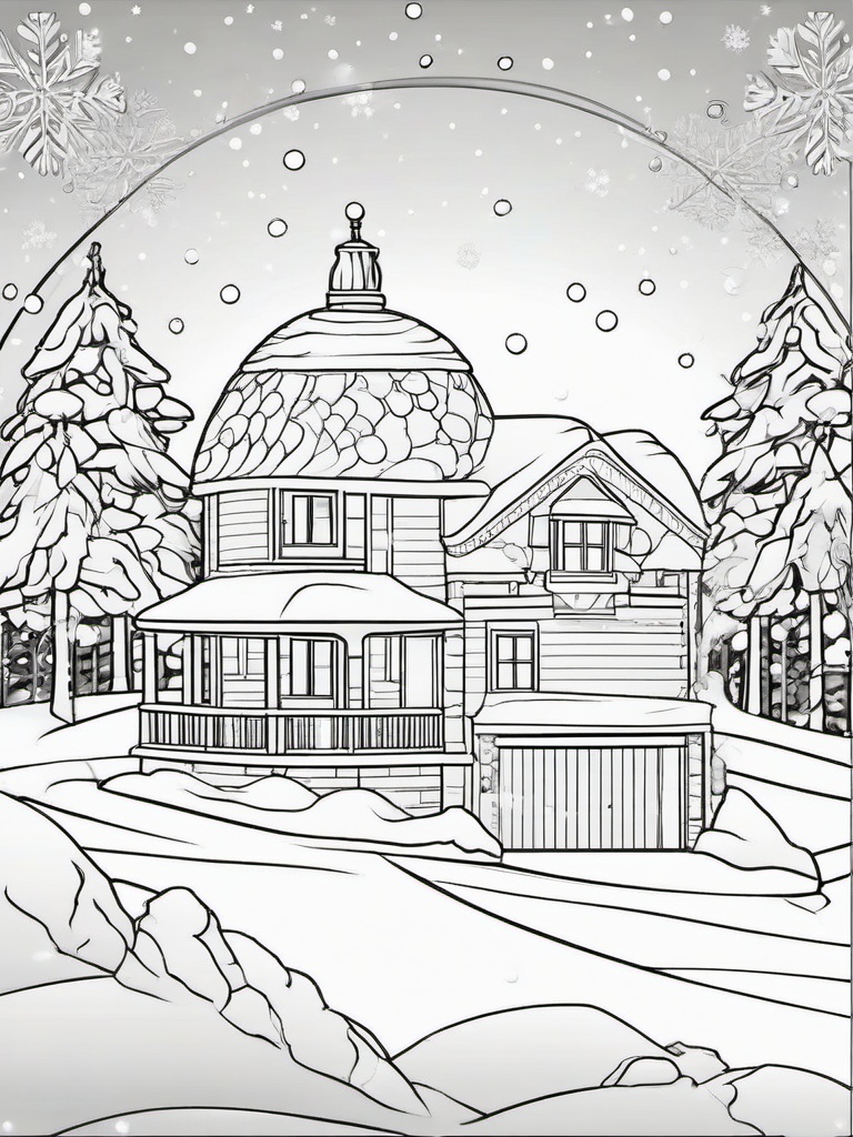 House Coloring Pages - Igloo in a winter wonderland surrounded by snowflakes  simple coloring pages