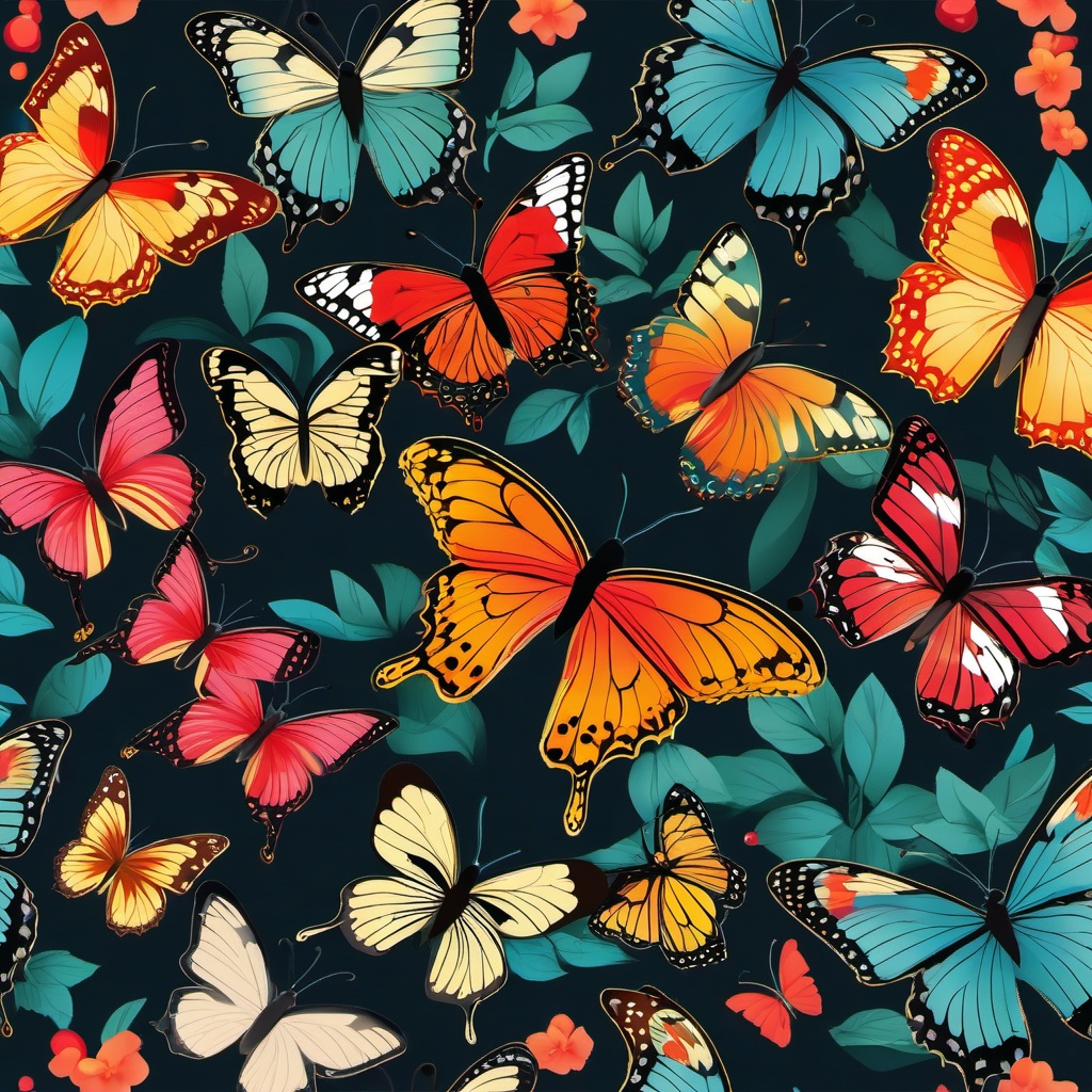 Butterfly Clipart, Colorful butterflies in a garden. 