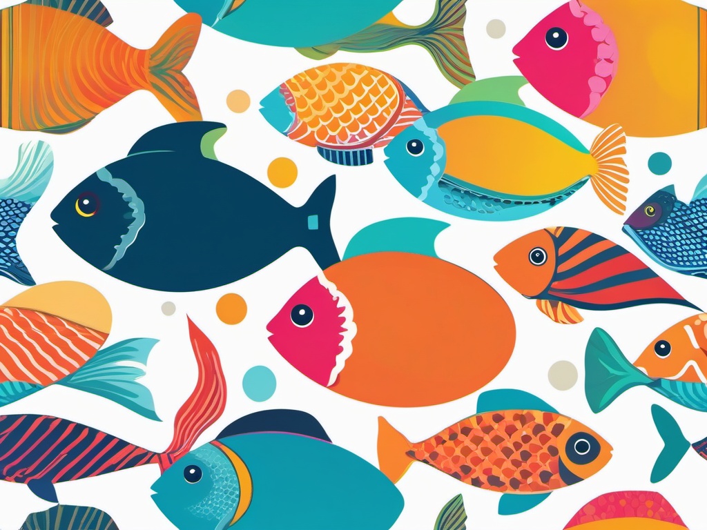 Fish Clipart - A colorful fish in the sea.  color clipart, minimalist, vector art, 