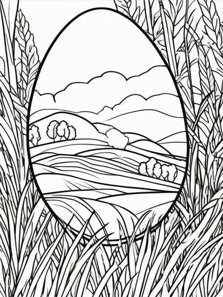 Easter Egg in Grass Coloring Pages - Egg Nestled in Green Grass  minimal black outline printable sheet, coloring page