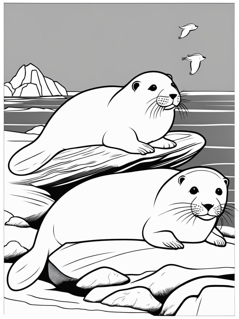 harp seals cute animals coloring page 