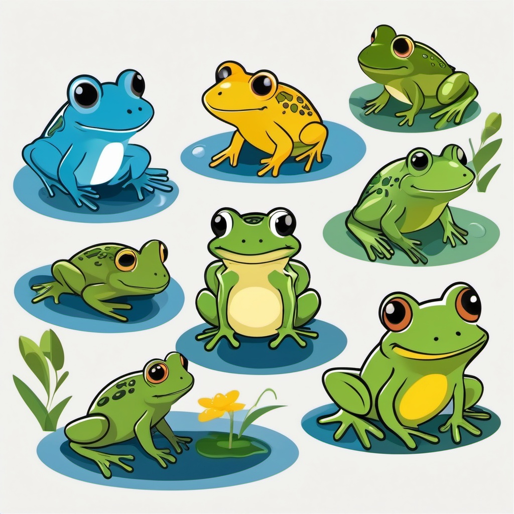 Frogs and Tadpoles clipart - Frogs and tadpoles in a pond, ,vector color clipart,minimal