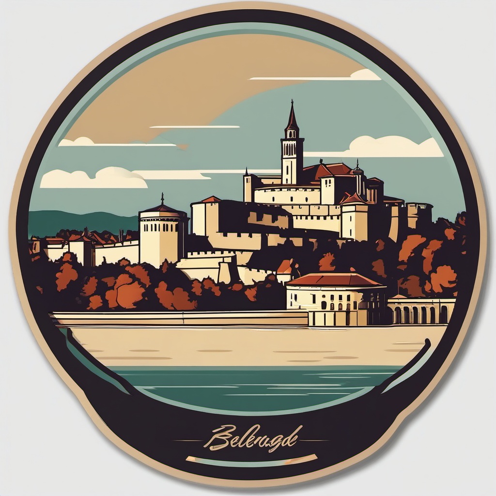 Belgrade Kalemegdan Fortress sticker- Historic fortress on the confluence of the Sava and Danube rivers, , sticker vector art, minimalist design