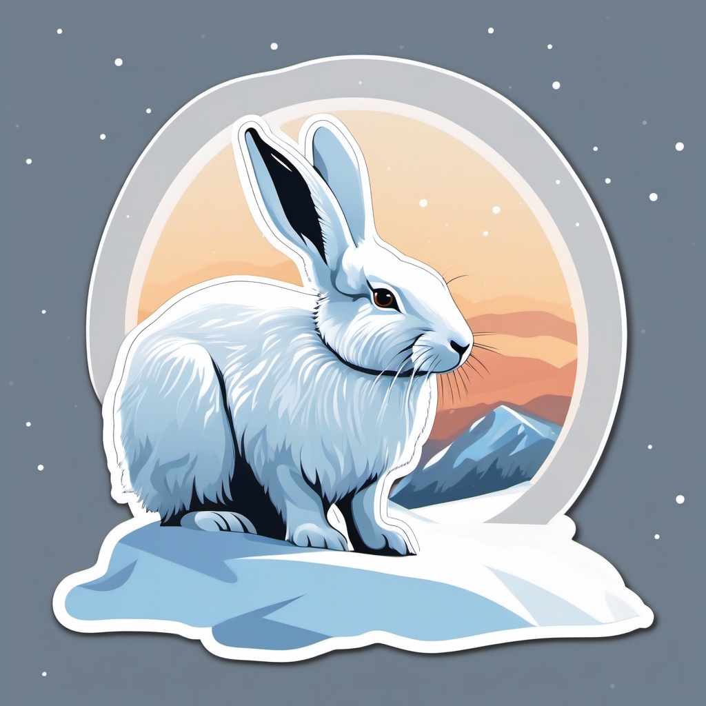 Arctic Hare Sticker - An agile Arctic hare blending into snowy surroundings, ,vector color sticker art,minimal