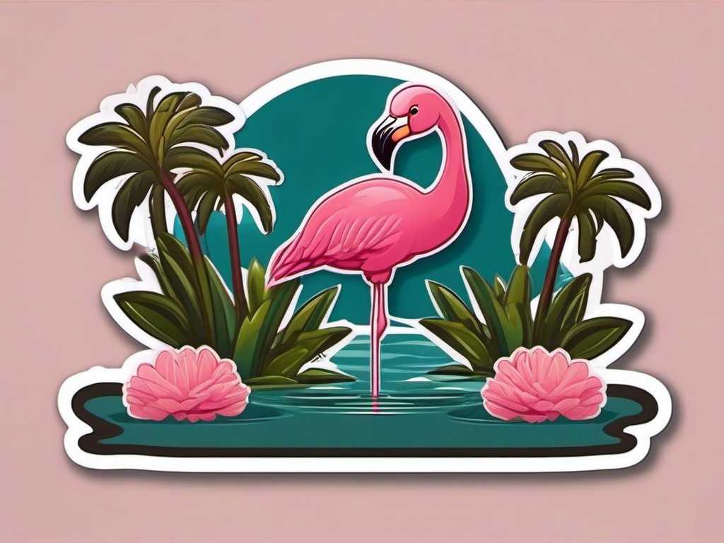 Flamingo cartoon - pink wading bird with long legs  cartoon sticker style