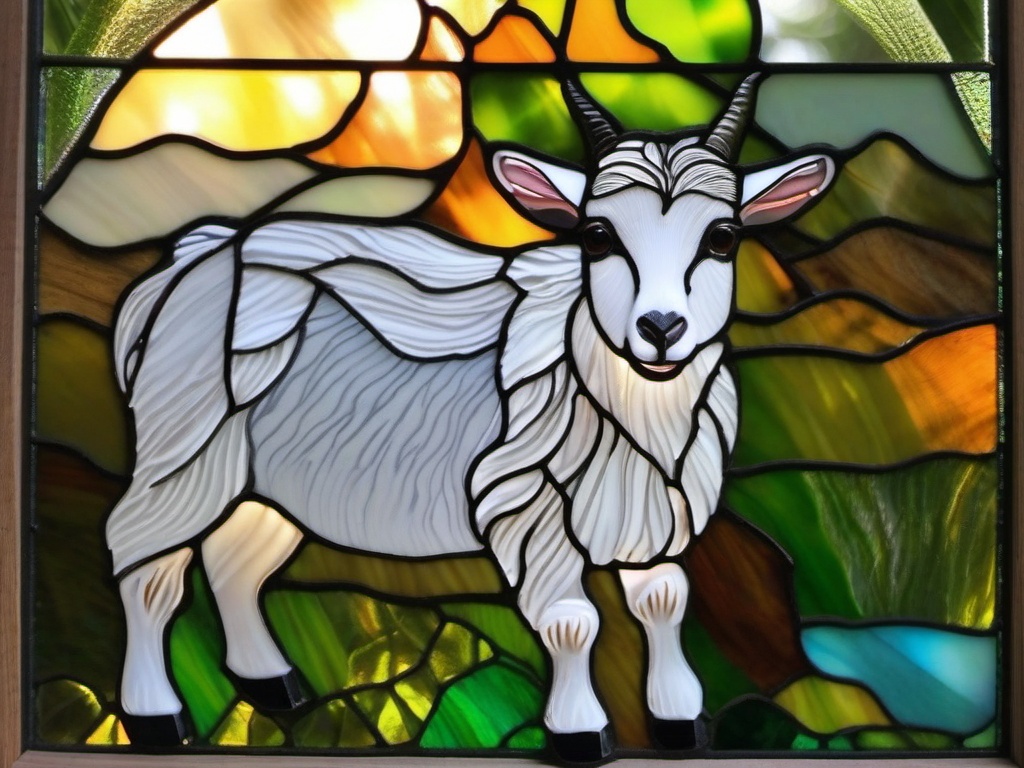 Stained Glass Pygmy Goat - Small pygmy goat with beard  