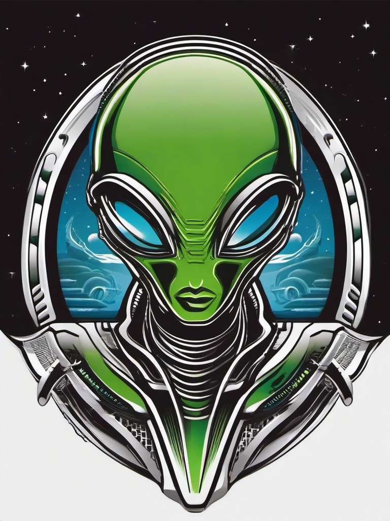 Cool Alien Tattoo - Stay cool with an alien-themed tattoo that exudes extraterrestrial charm.  simple color tattoo,vector style,white background