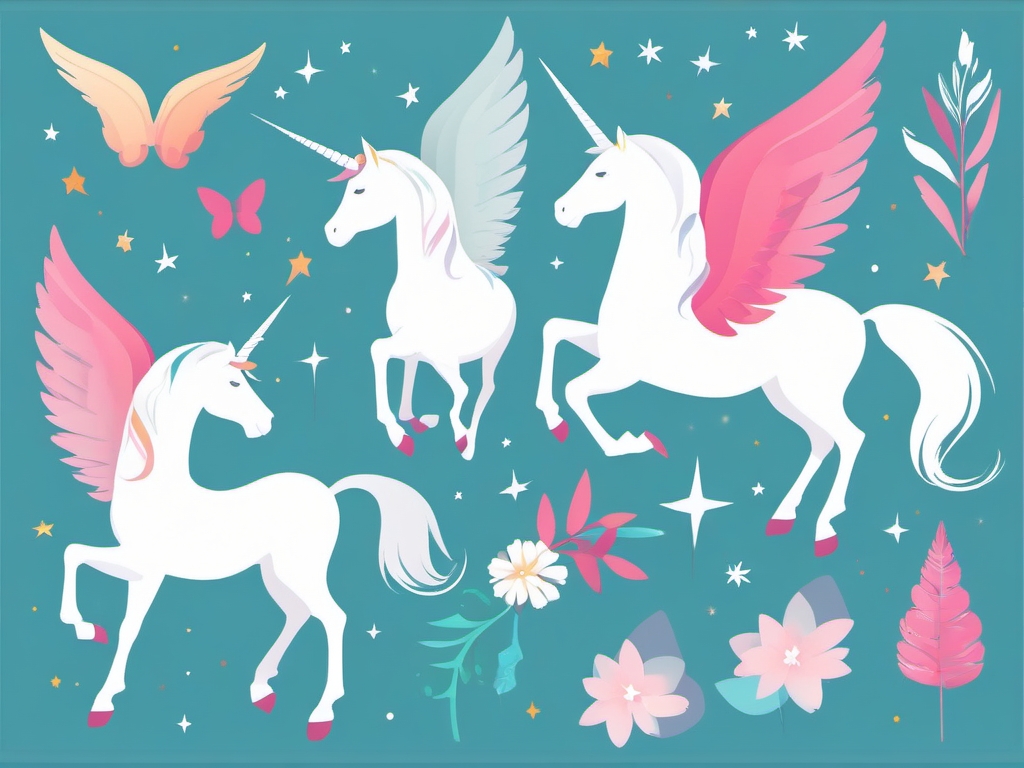 Alicorn Clipart - Explore the mystical world of winged unicorns with this magical alicorn clipart set.  vector art, clipart, minimal