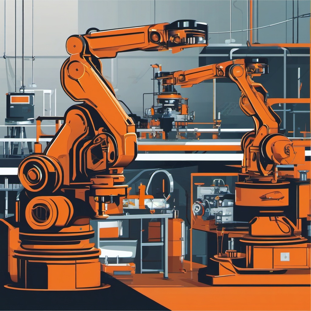 Industrial Robotics clipart - Industrial robotics in a factory, ,vector color clipart,minimal