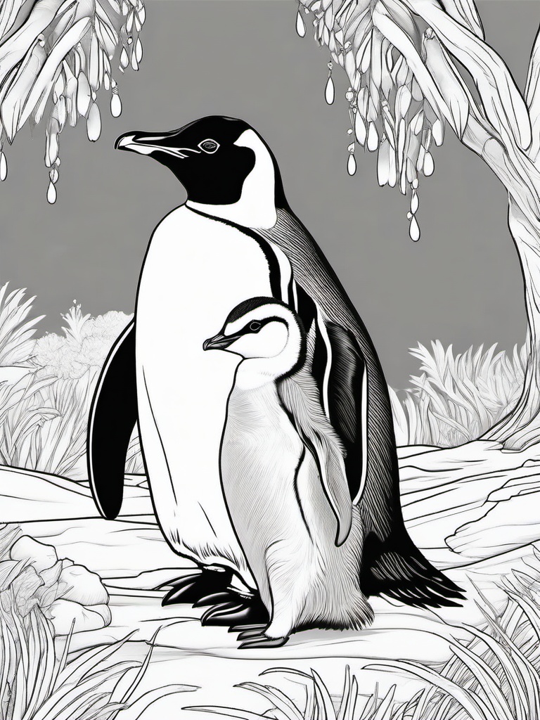 Penguin Coloring Pages - Penguin mother and chick bonding  simple coloring pages