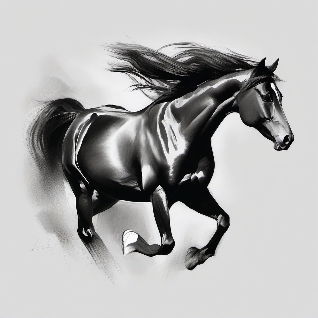 drawing of Mustang horse  minimal rough sketch scribbles,doodles,black and white