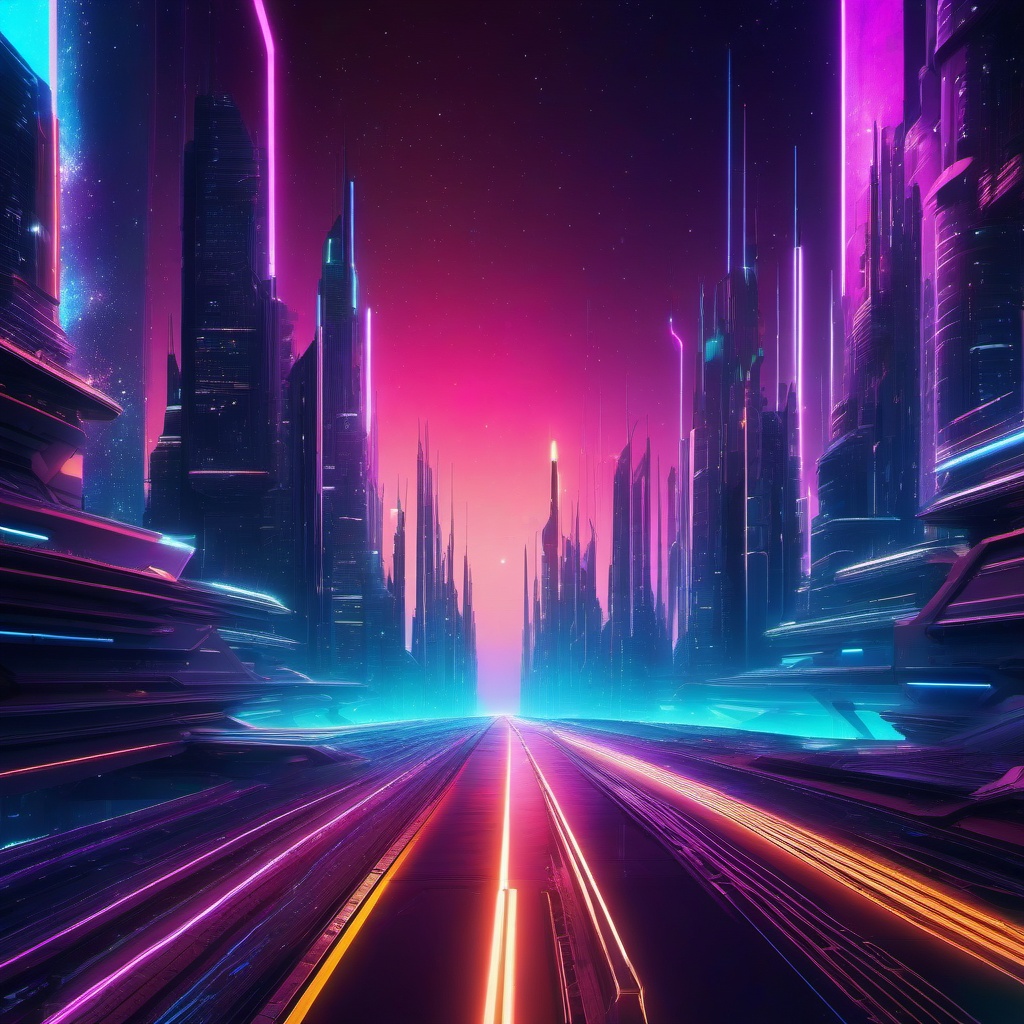 Neon Futuristic Space Cityscape with Interstellar Highways Cool Space Backgrounds for Phone intricate details, patterns, wallpaper photo