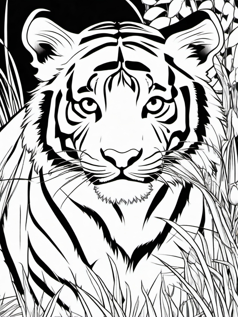 Tiger Coloring Pages - Tiger cubs playing together in the grass  simple coloring pages