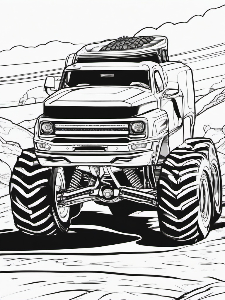 Monster Truck Freestyle Coloring Pages - Trucks Performing Freestyle Tricks  minimal black outline printable sheet, coloring page