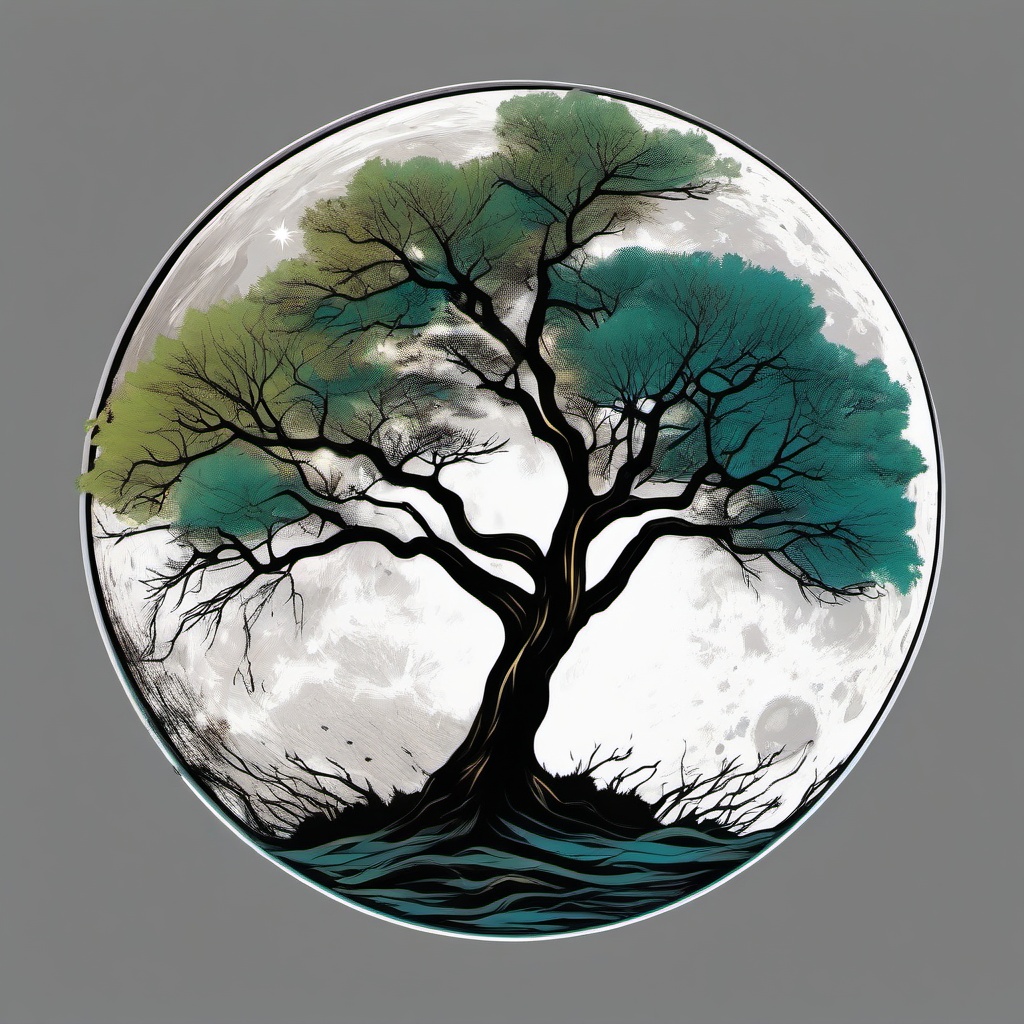 moon and tree tattoo  simple vector color tattoo