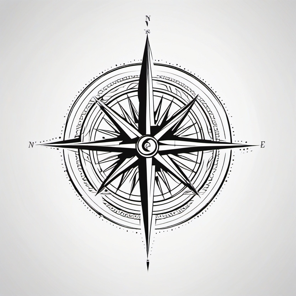 Feminine Unique Compass Tattoo - Unique and feminine compass tattoo design.  simple vector tattoo,minimalist,white background