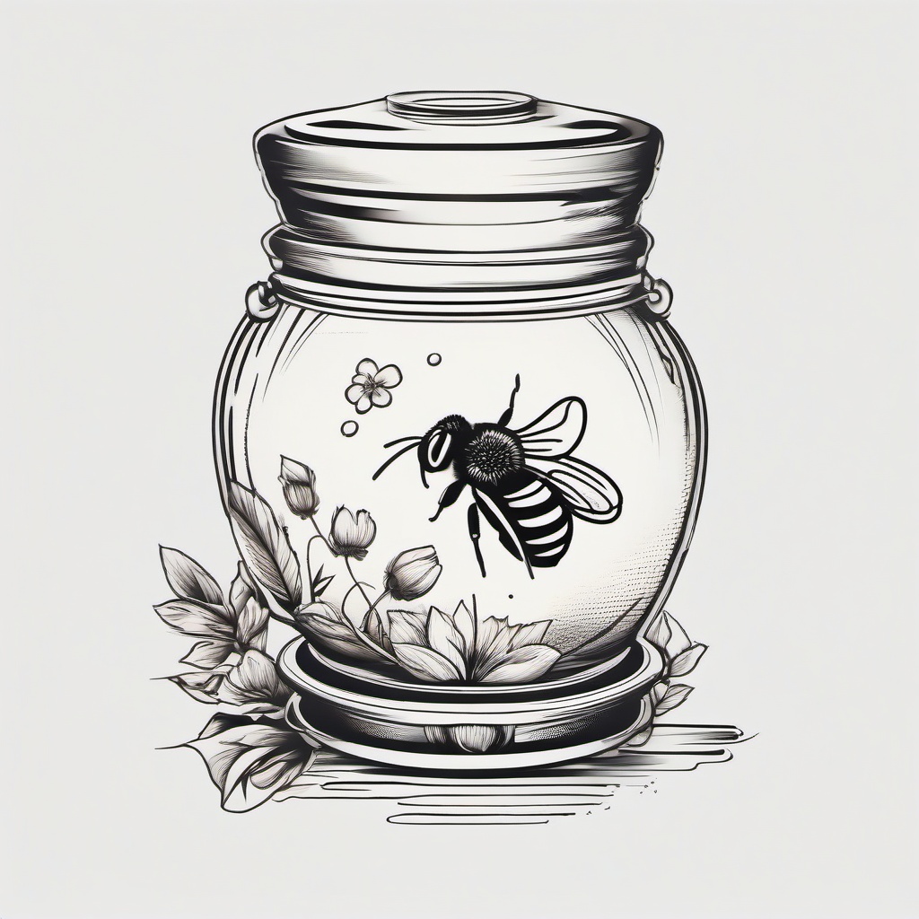 Honey Pot Tattoo - Embrace the classic imagery of a honey pot in a tattoo, symbolizing the containment of this golden and sweet substance.  simple tattoo,minimalist,white background