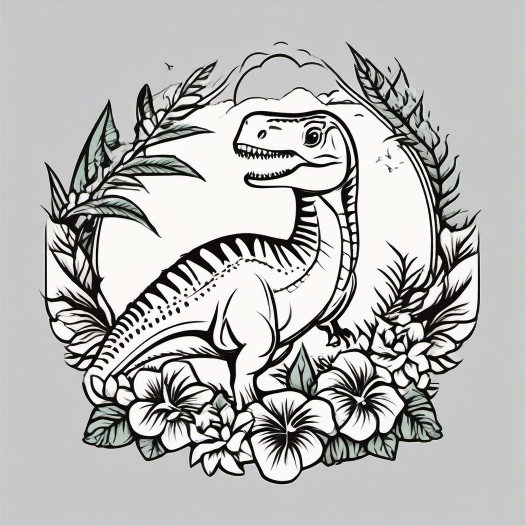 Dino Tattoo Cute - Keep it cute and charming with a delightful dinosaur-themed tattoo.  simple vector color tattoo,minimal,white background