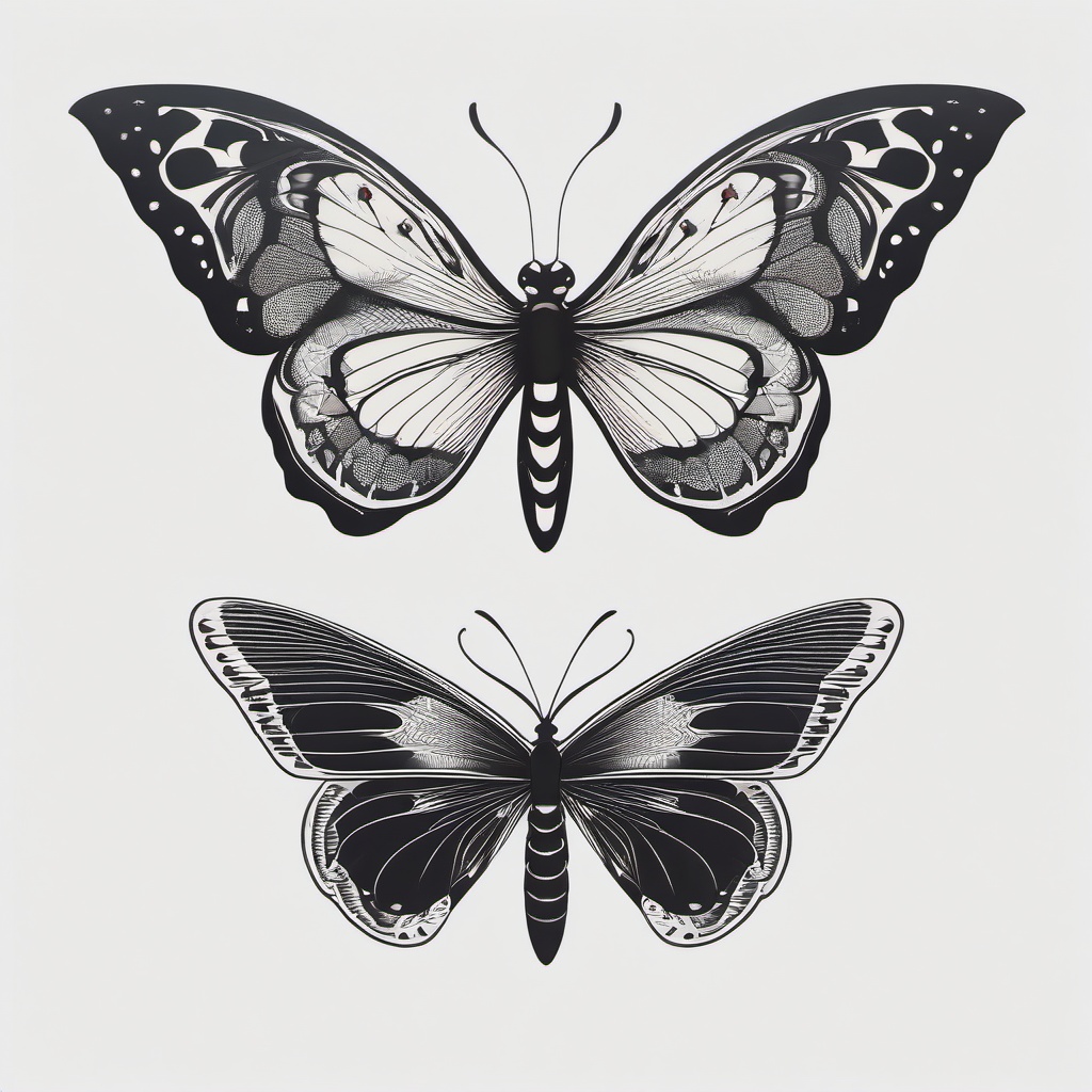 Half Moth Half Butterfly Tattoo - Explore the balance between two transformative creatures with a half-moth, half-butterfly tattoo.  simple vector color tattoo, minimal, white background