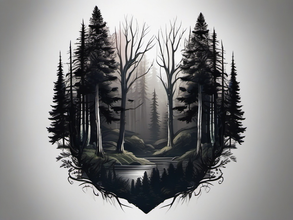 dark forest tattoo  simple color tattoo,white background