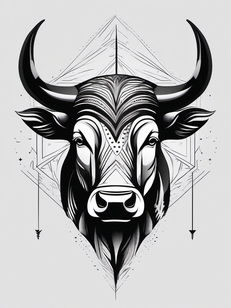 Bull with arrow motifs ink. Precision in power.  minimalist black white tattoo style