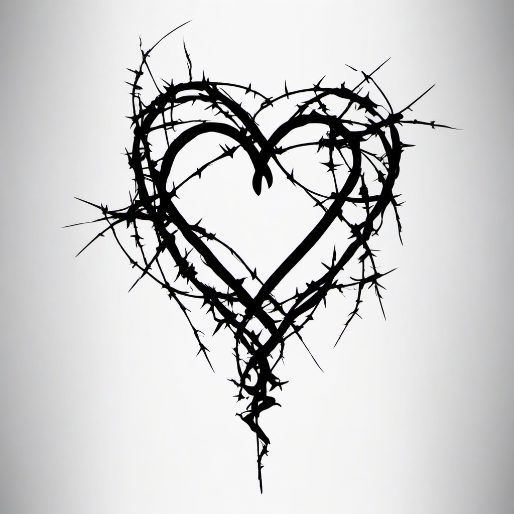 Black heart with barbed wire ink. Symbol of inner struggle.  minimalist black white tattoo style