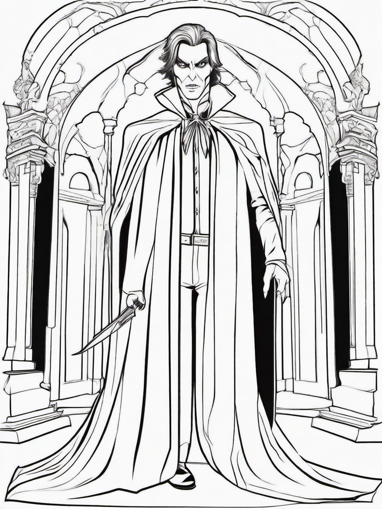 Horror Coloring Pages - Vampire with fangs and a spooky cape  simple coloring pages