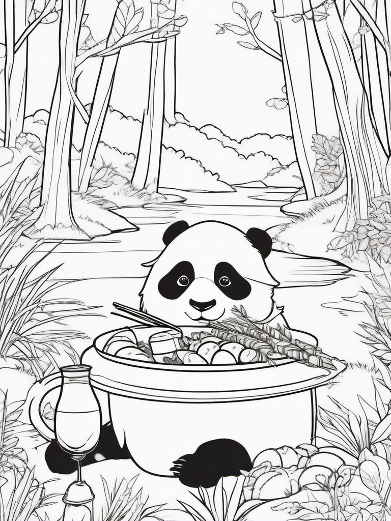 Panda Coloring Pages - Panda enjoying a picnic with other forest animals  simple coloring pages