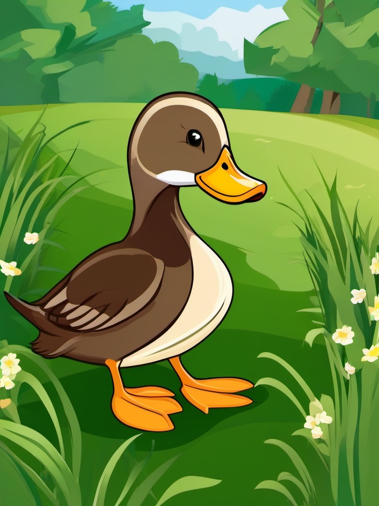 Duck clipart - duck waddling on a grassy path  