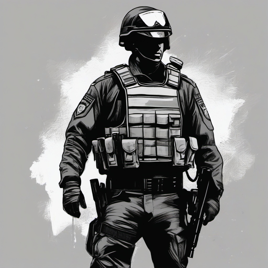 drawing of a police man  minimal rough scribbles,doodles,black and white