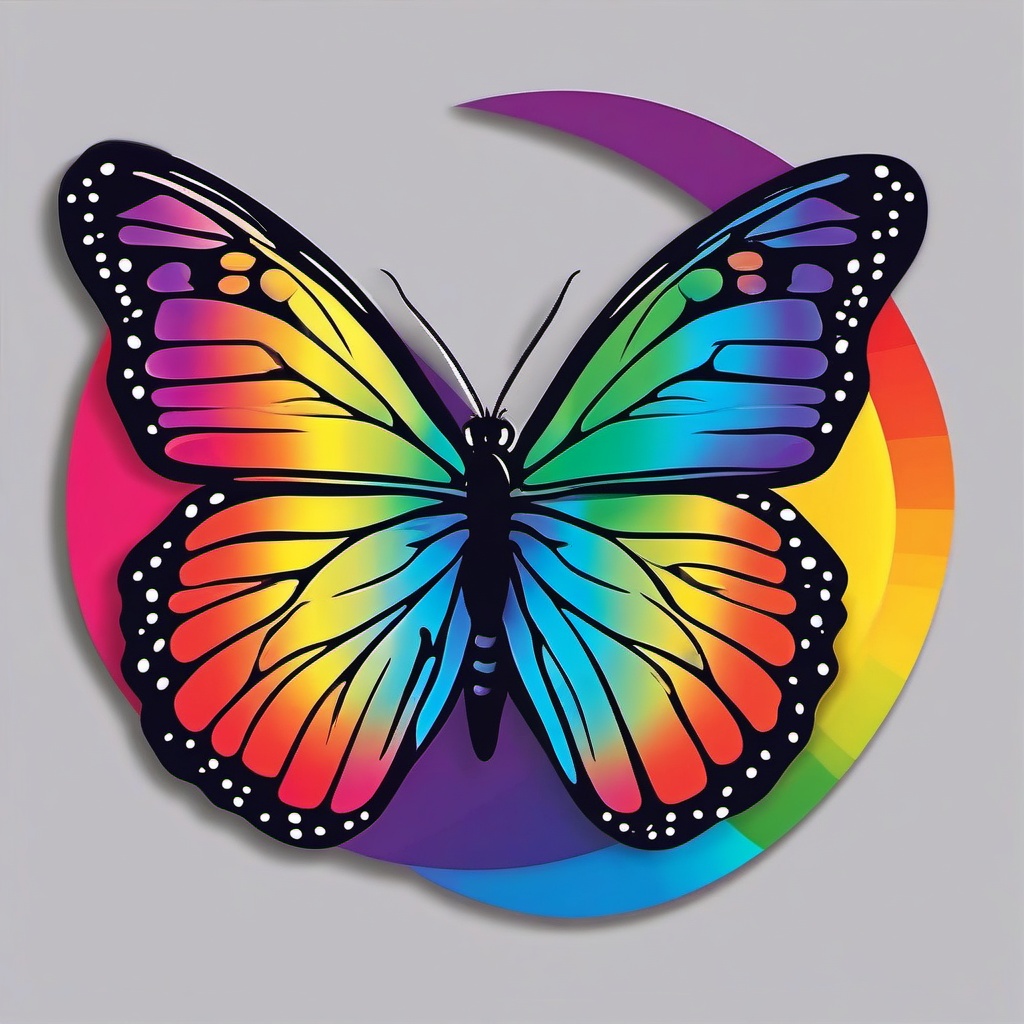 Butterfly and Rainbow Sticker - Butterfly near a vibrant rainbow, ,vector color sticker art,minimal