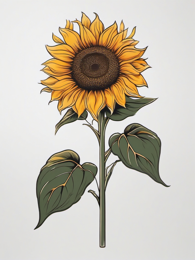 Rising Sunflower - Capture the uplifting symbolism of a sunflower rising towards the sun in a depression-themed tattoo.  outline color tattoo,minimal,white background