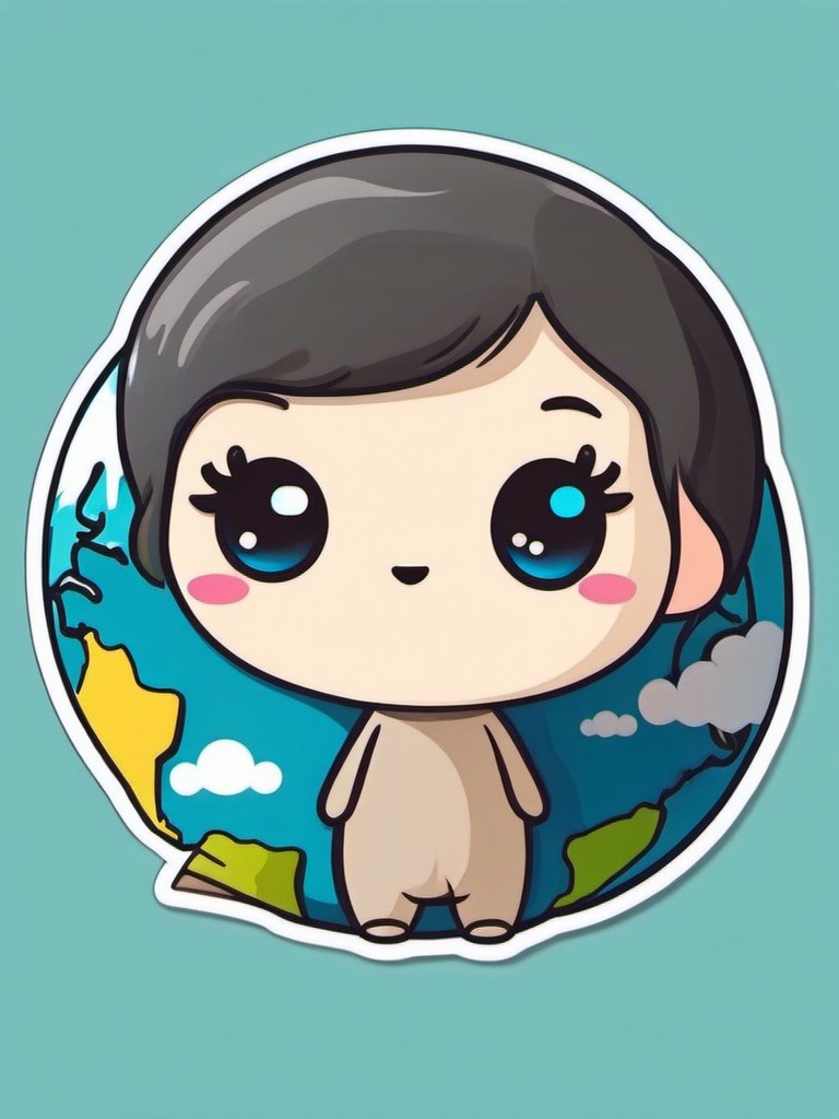 Kawaii Planet Earth sticker- Cute World Conservation, , color sticker vector art